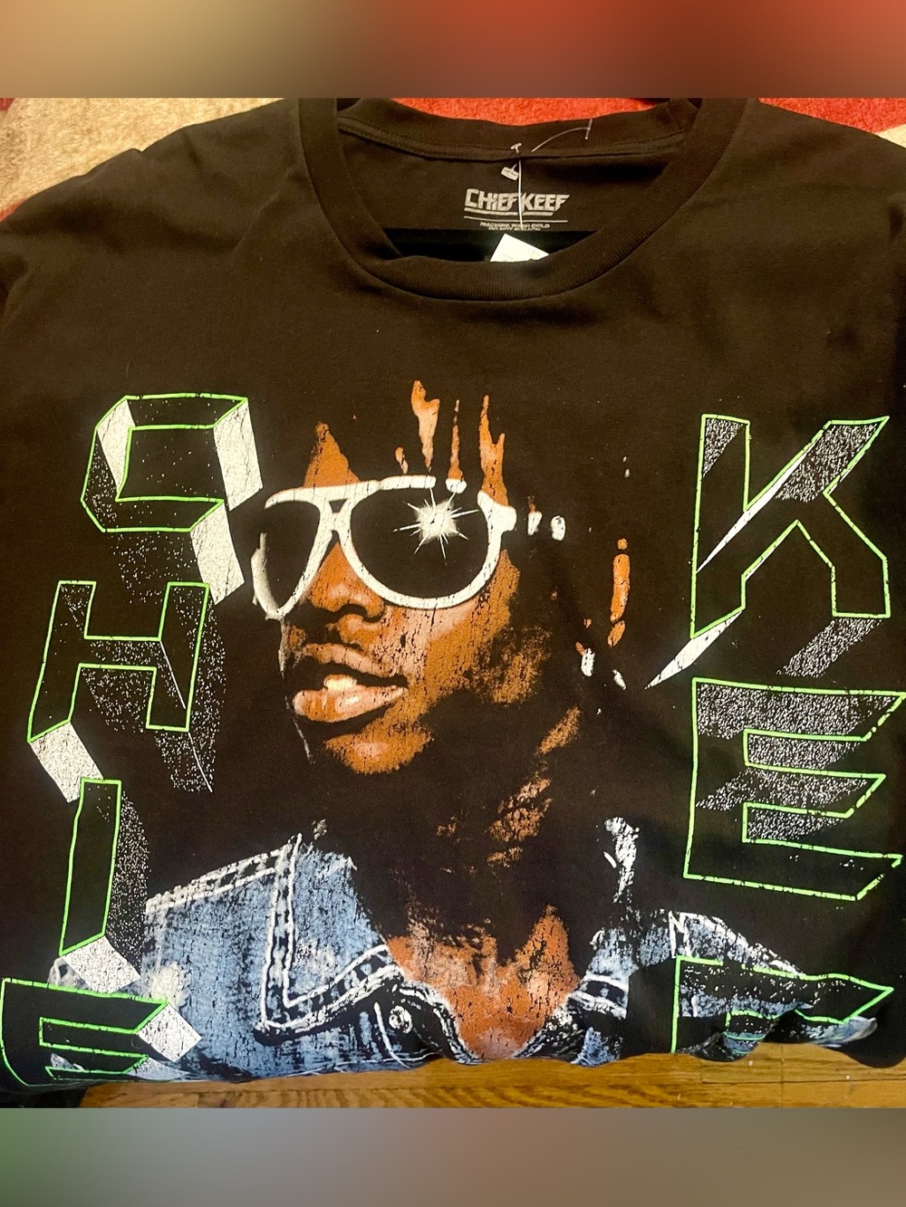 Chief Keef Black Graphic Short-Sleeve Tee with Green Accent
